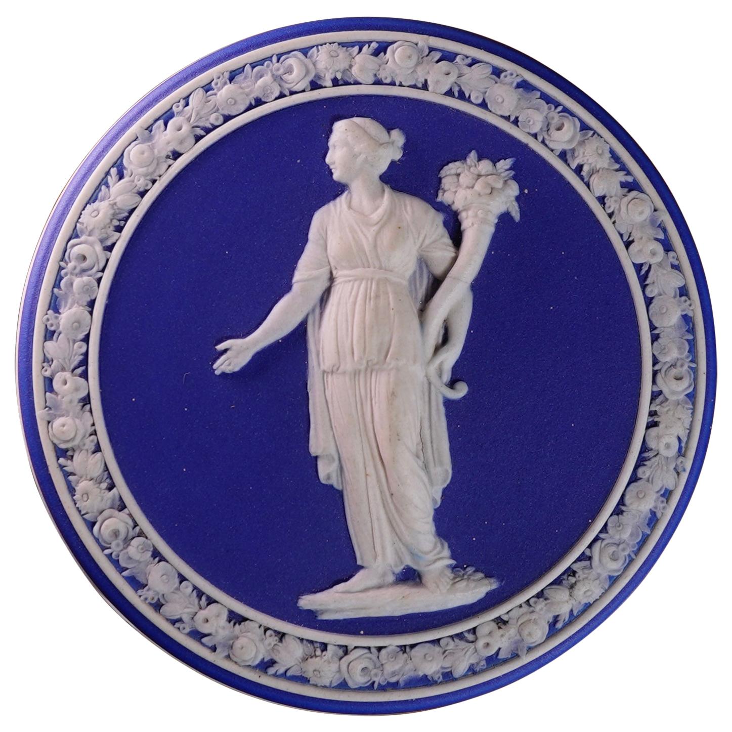 Wedgwood Deep Blue Jasper Box, 'Flora', circa 1815 For Sale