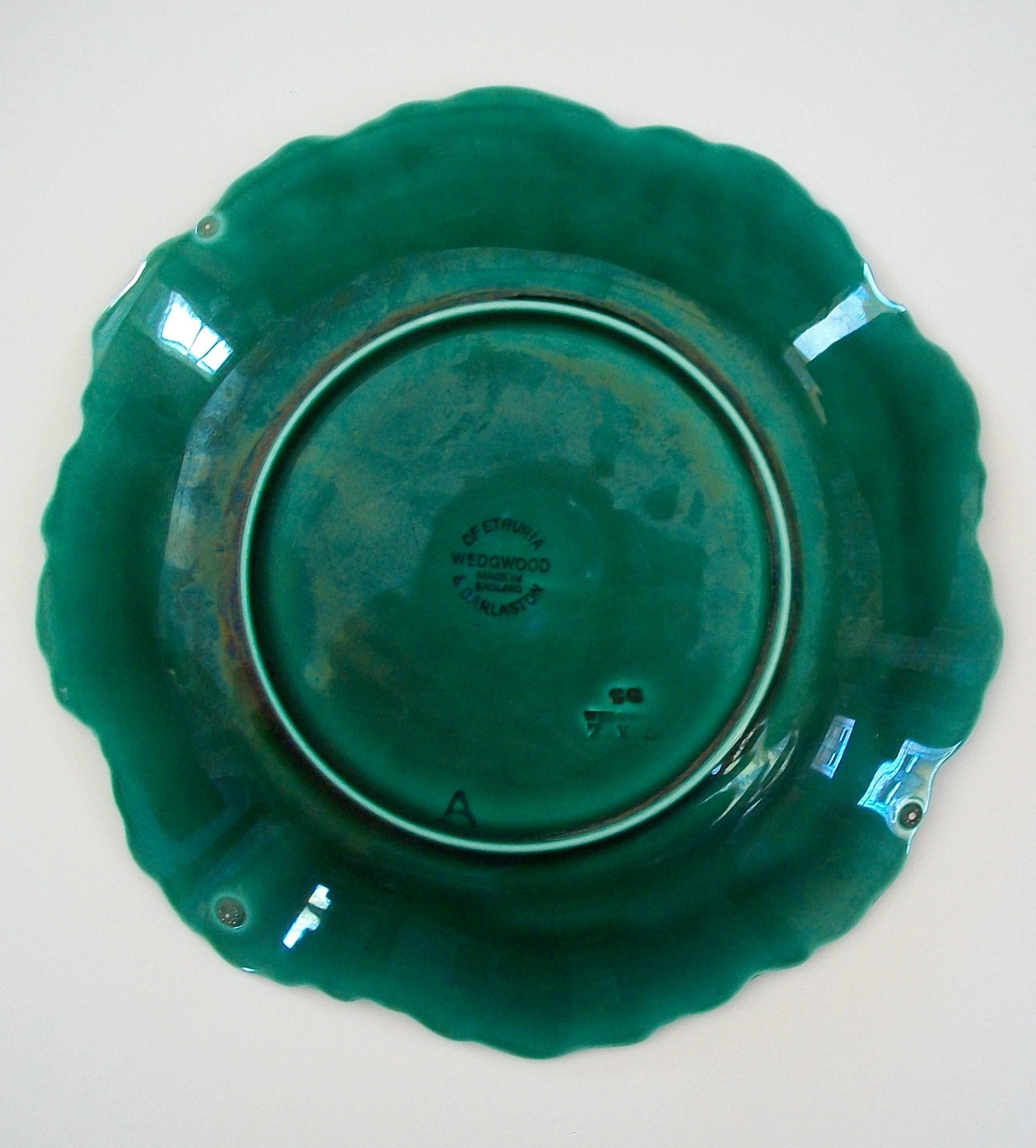 Victorian Wedgwood, Embossed Ceramic Green Iridescent Leaf Plate, U.K., Circa 1950's