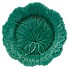 Wedgwood, Embossed Ceramic Green Iridescent Leaf Plate, U.K., Circa 1950's
