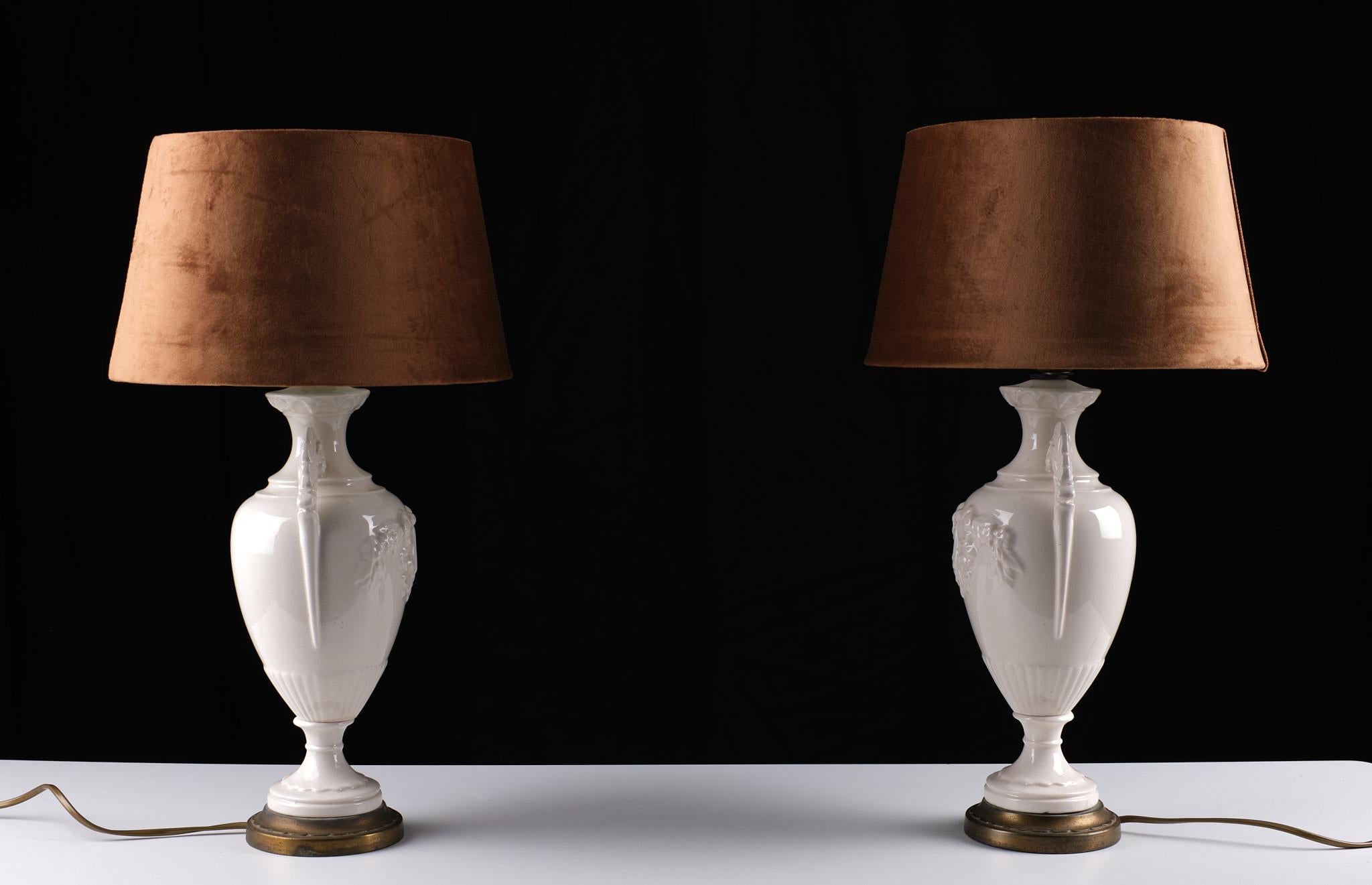 Classical Greek Wedgwood Embossed Cremeware Table Lamps, 1970s, England