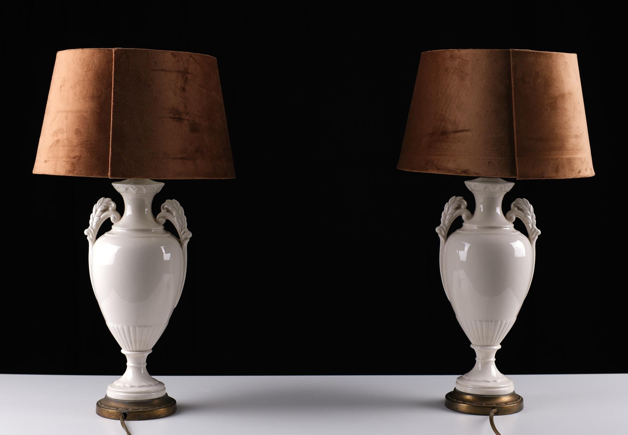 English Wedgwood Embossed Cremeware Table Lamps, 1970s, England