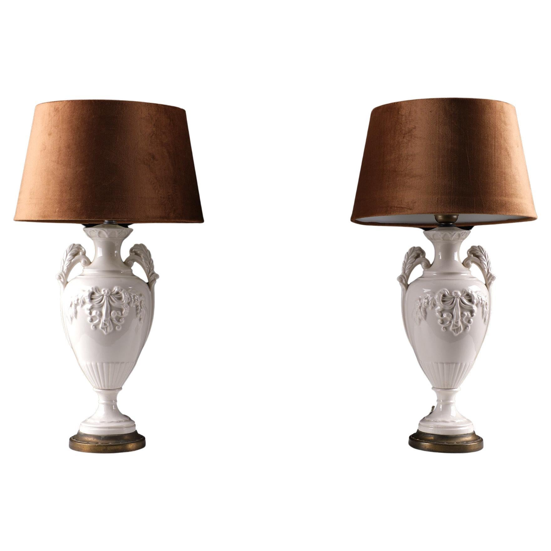 Wedgwood Embossed Cremeware Table Lamps, 1970s, England For Sale at 1stDibs