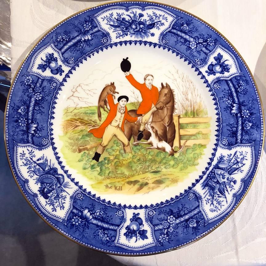 English Wedgwood Enameled Hunt Plates, Set of 18