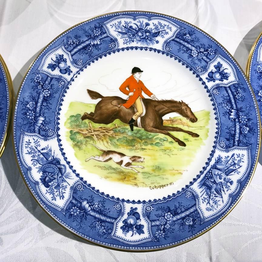 Mid-20th Century Wedgwood Enameled Hunt Plates, Set of 18