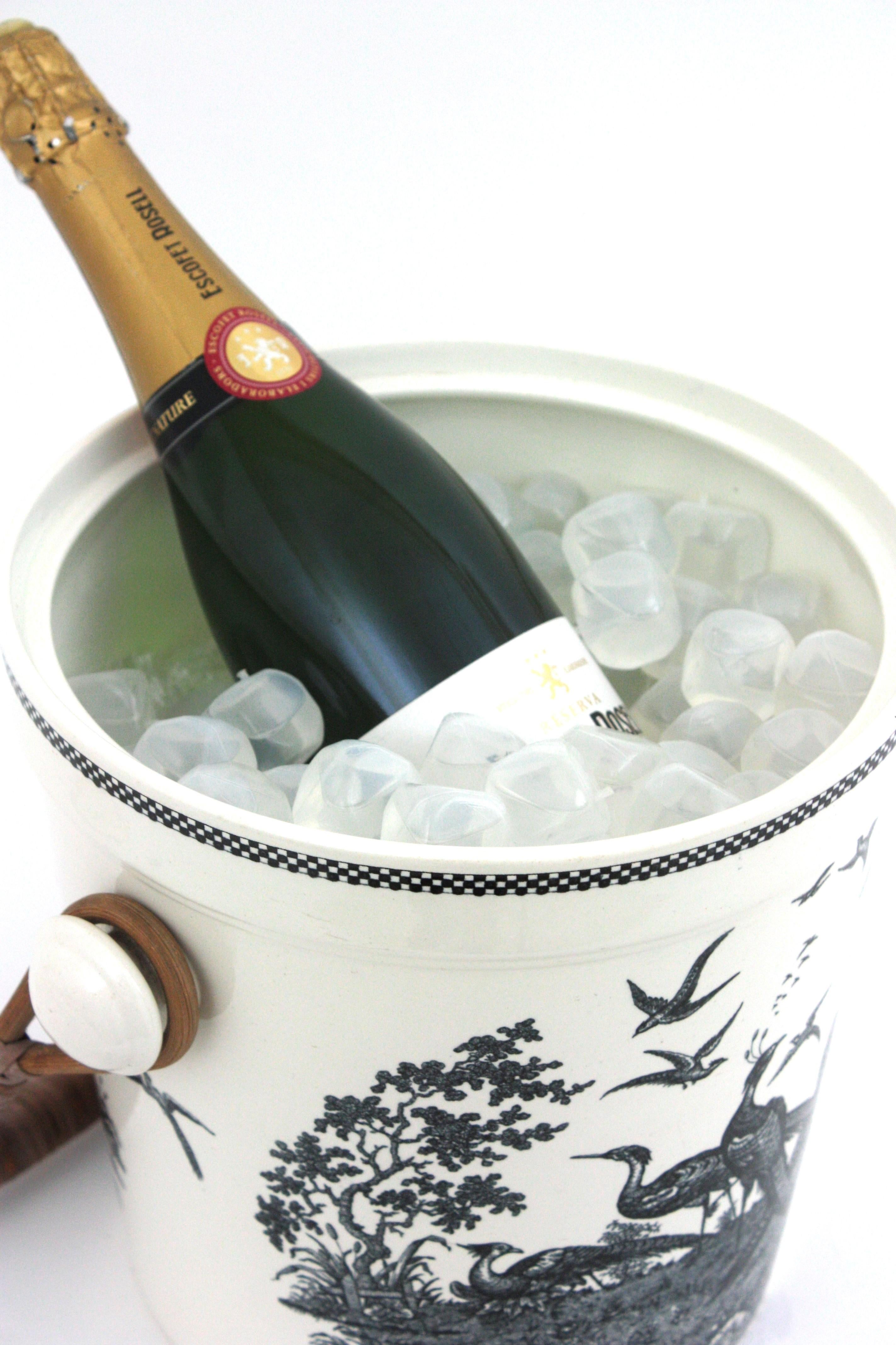 Wedgwood England Champagne Wine Cooler Slops Bucket in Porcelain & Cane Handle For Sale 5
