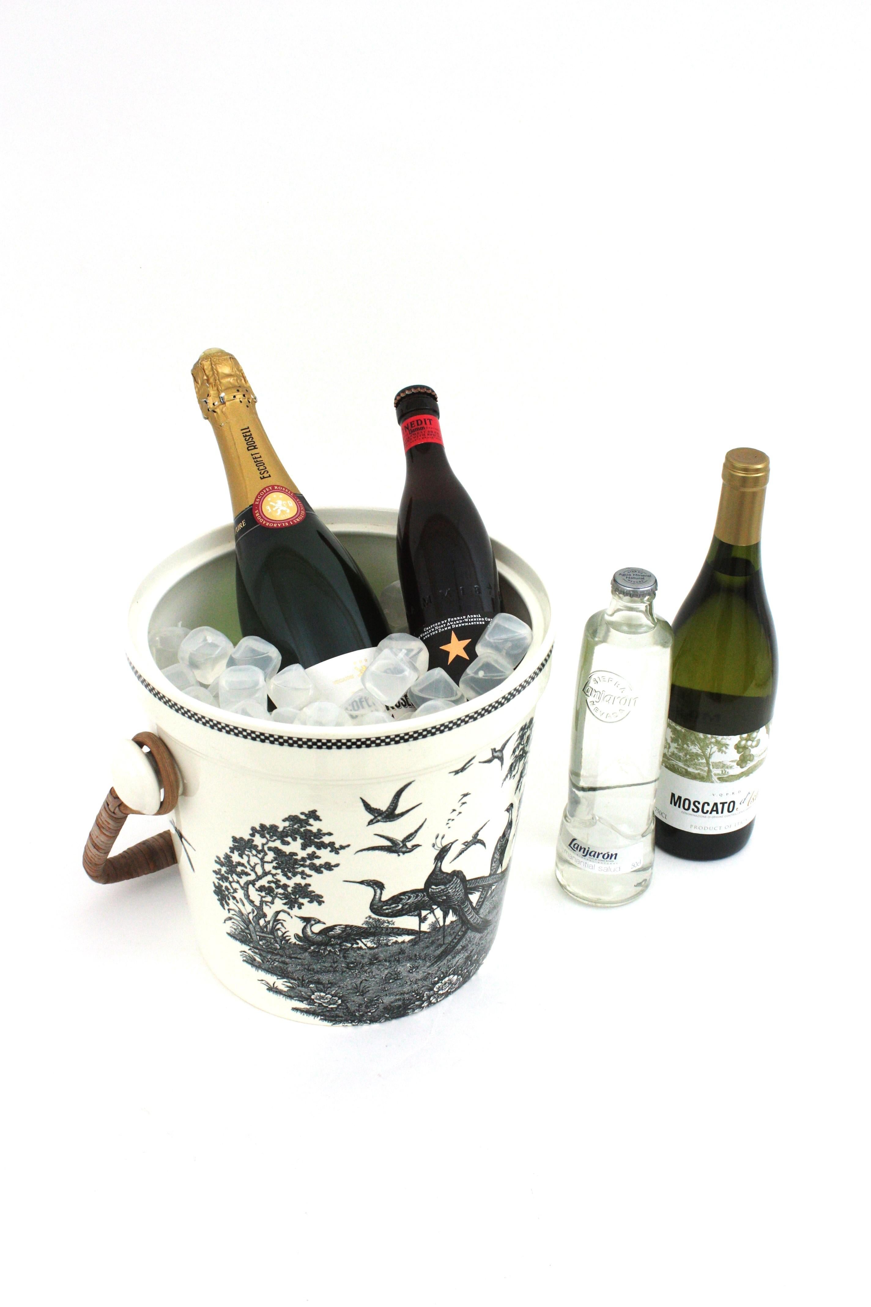 Wedgwood England Champagne Wine Cooler Slops Bucket in Porcelain & Cane Handle For Sale 6
