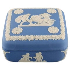 Wedgwood, England, Lidded Trinket Box in Light Blue Stoneware, Early 20th C