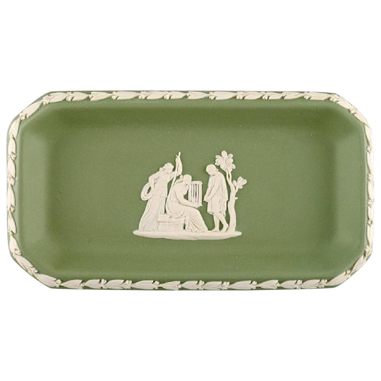 Wedgwood, England, Small Dish in Green Stoneware with Classicist Scenes