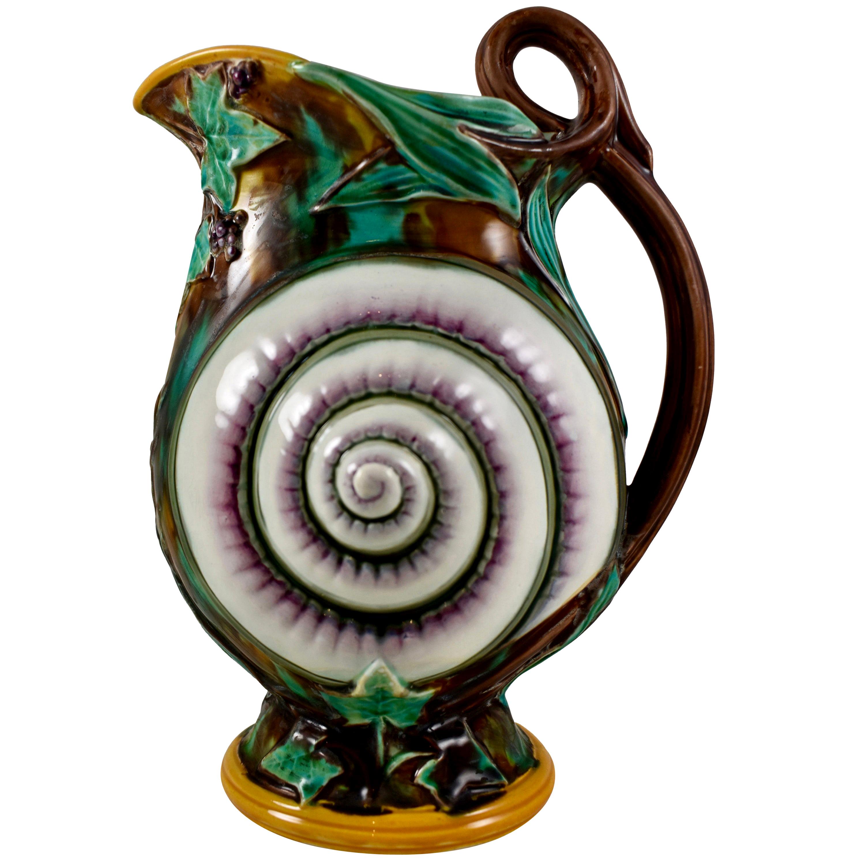 Wedgwood English Majolica Aesthetic Taste Snail Shell and Ivy Pitcher circa 1870 For Sale