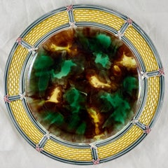 Wedgwood English Majolica Basketweave and Tortoiseshell Plate, Date Marked 1874