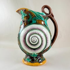 Wedgwood English Majolica Snail Shell and Ivy Pitcher date marked 1870