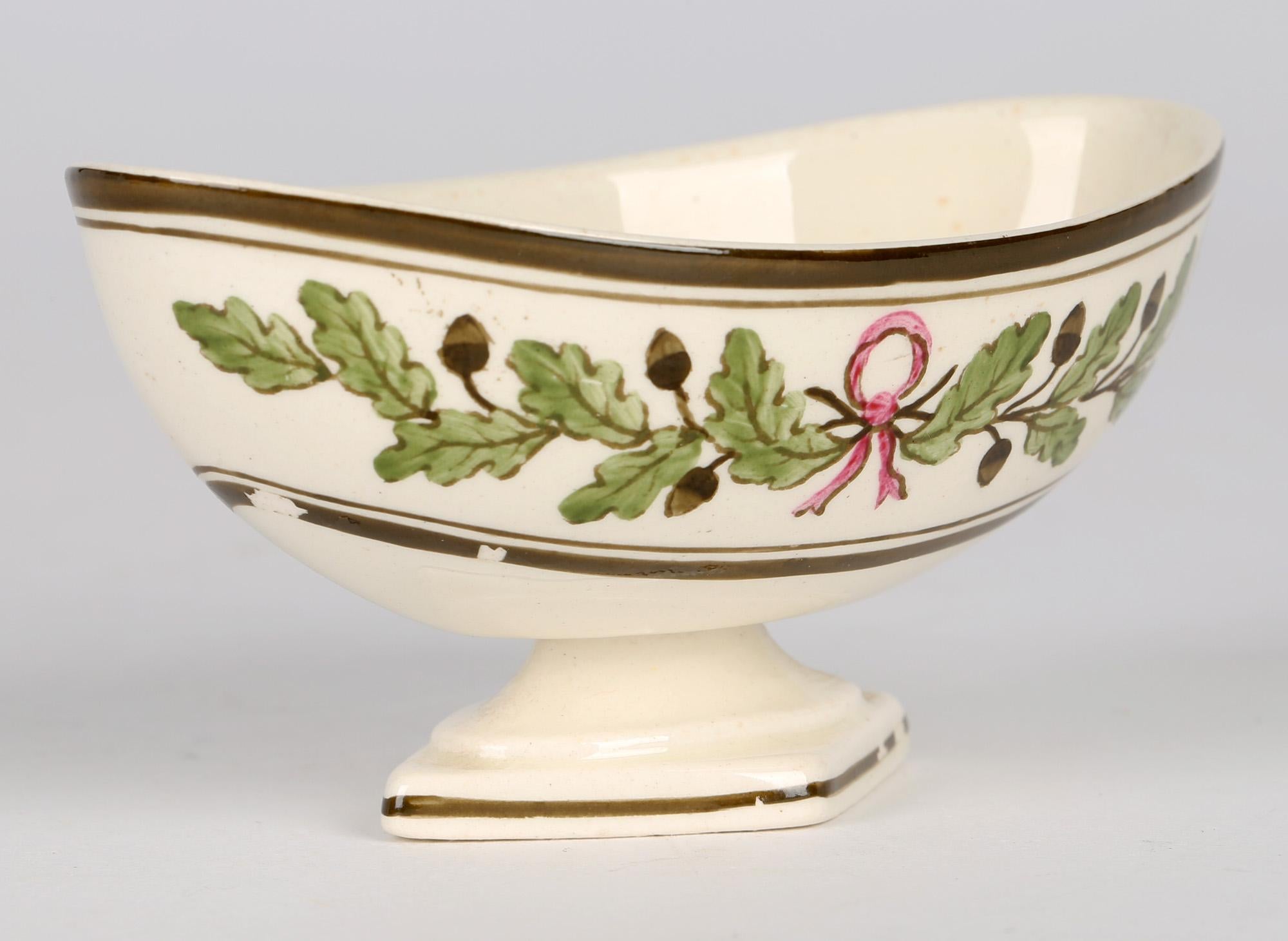Wedgwood Etruria Acorn Pattern Creamware Pottery Pedestal Salt, 1882 2