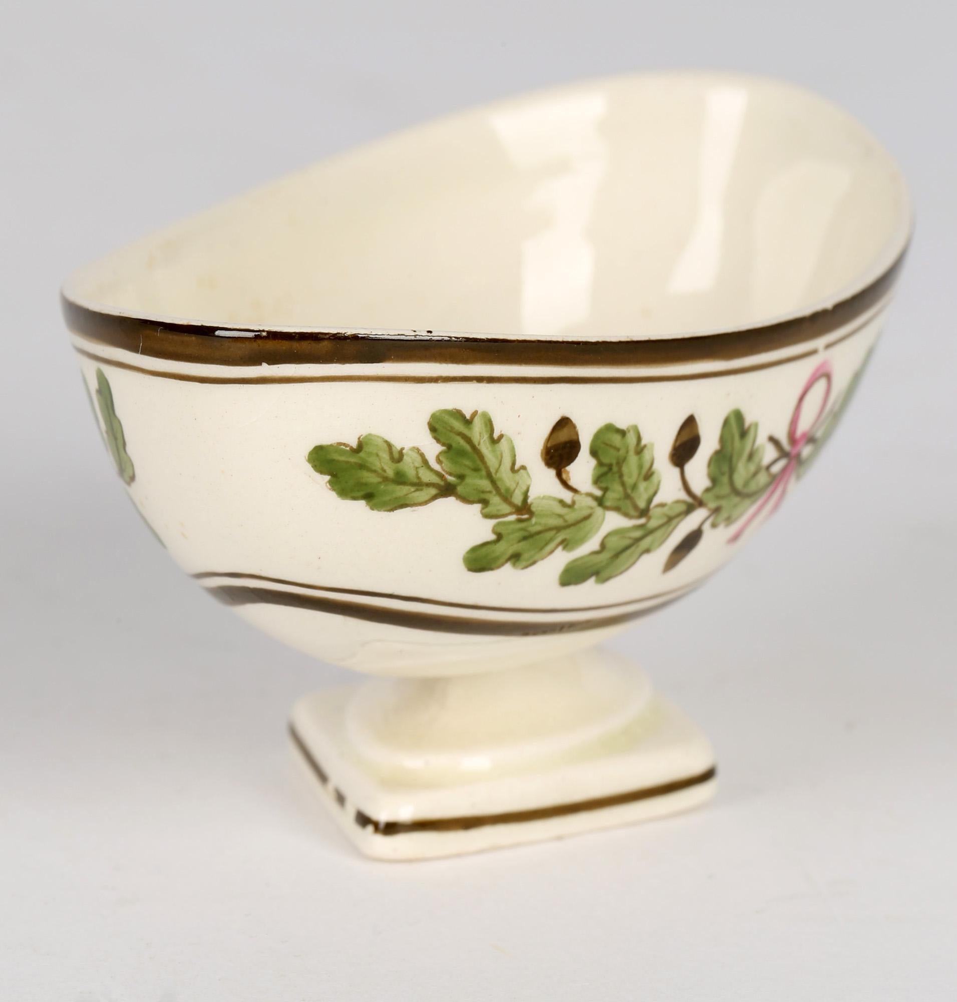 English Wedgwood Etruria Acorn Pattern Creamware Pottery Pedestal Salt, 1882