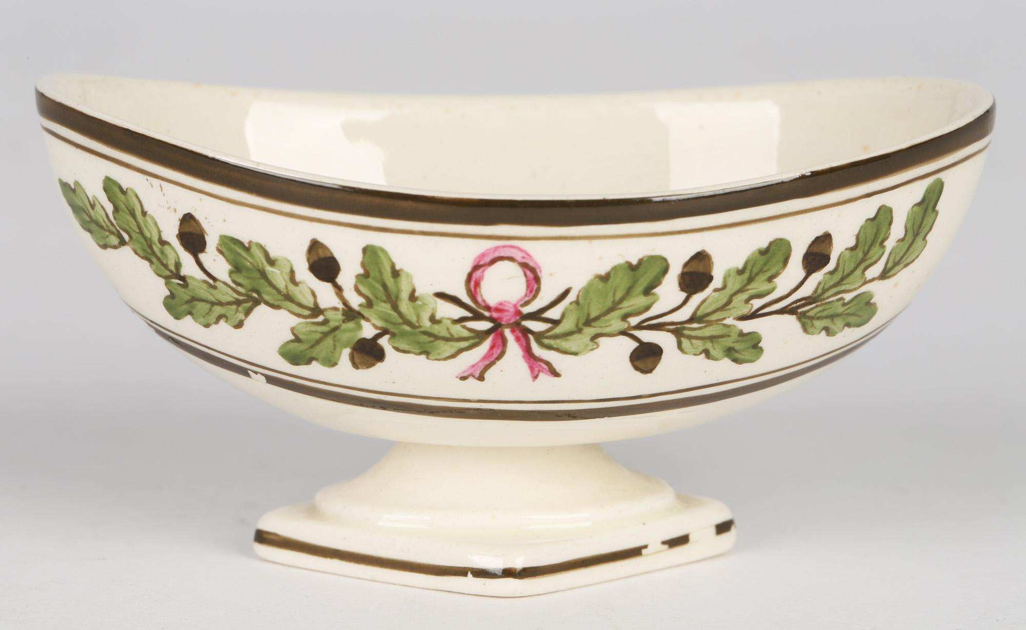 Late 19th Century Wedgwood Etruria Acorn Pattern Creamware Pottery Pedestal Salt, 1882