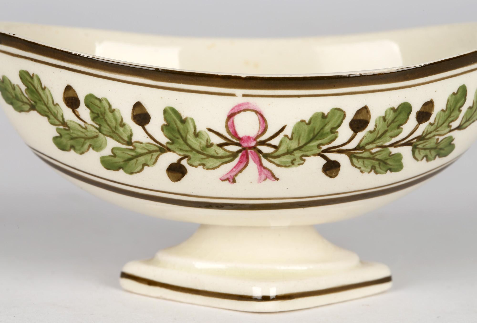 Wedgwood Etruria Acorn Pattern Creamware Pottery Pedestal Salt, 1882 1