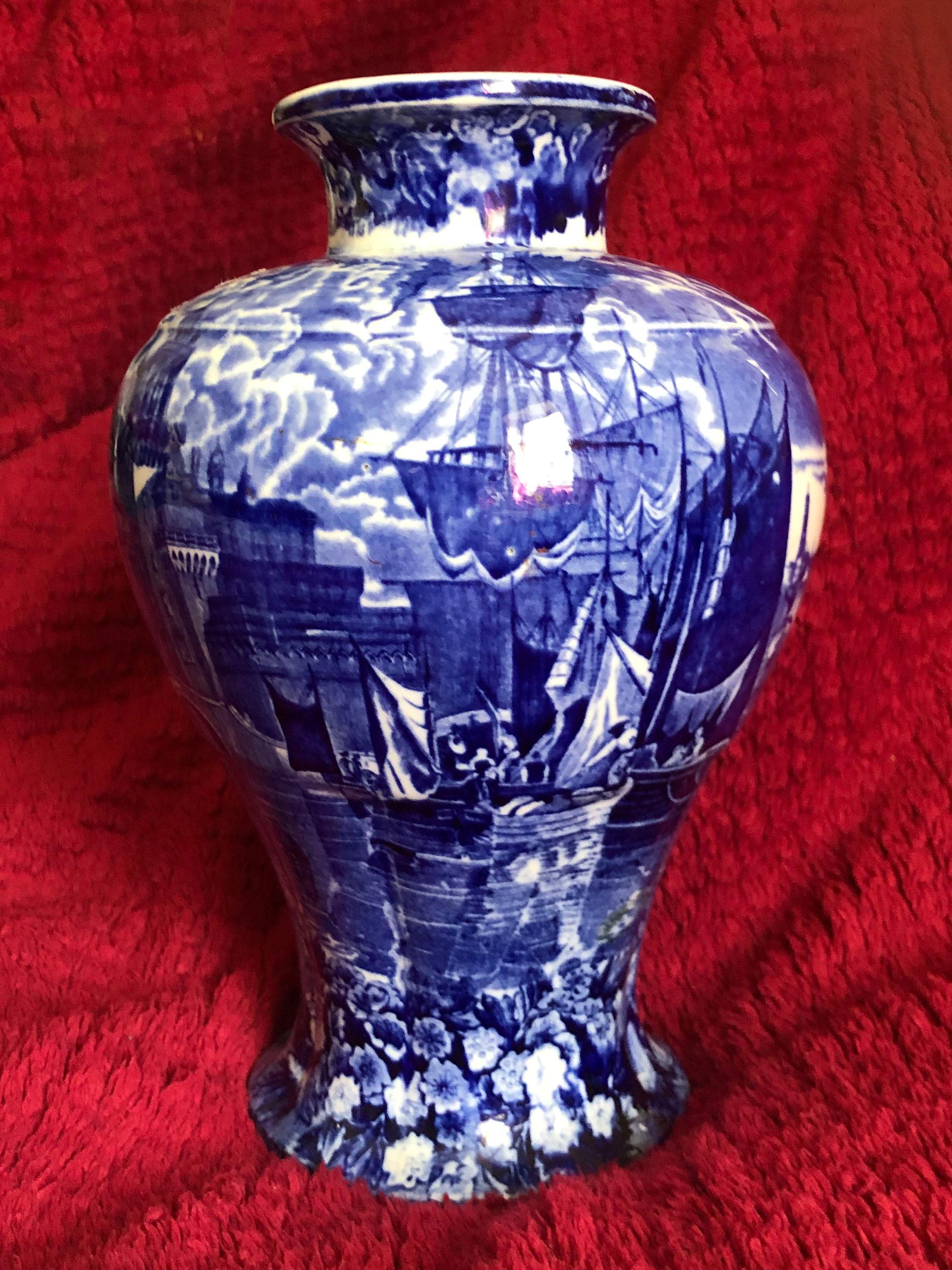 WedgWood Etruria Ferrara  Blue and White Lidded Vase For Sale 4
