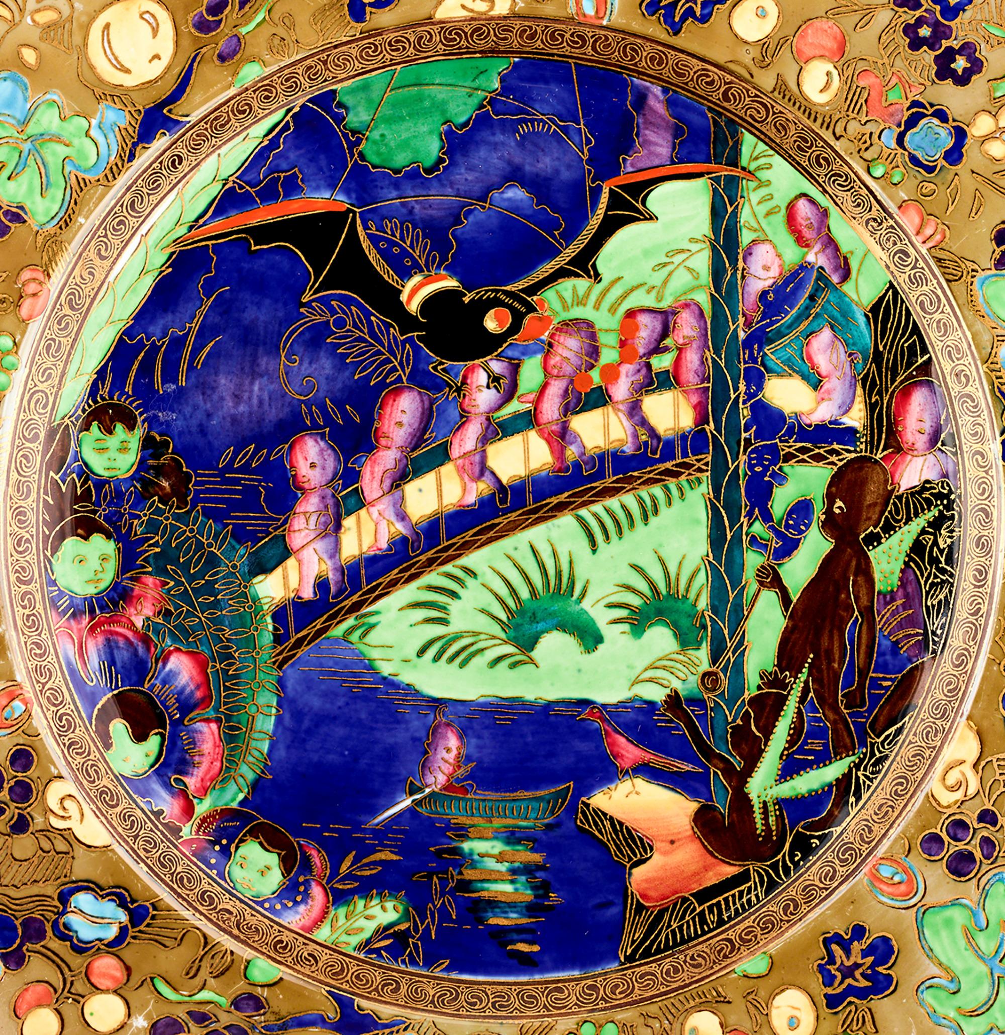 Märchenland Lüsterteller
Wedgwood
CIRCA 1925

Dieser außergewöhnliche Wedgwood Fairyland Lustre-Teller zeigt die seltene 