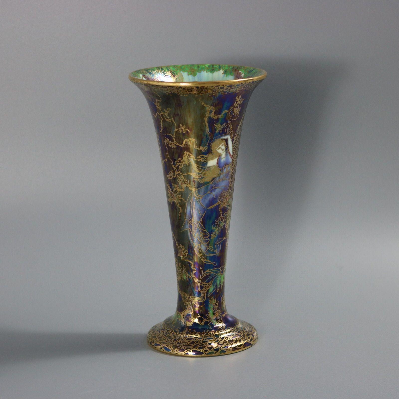 Early 20th Century Wedgwood Fairyland Lustre Butterfly Women Trumpet Vase For Sale