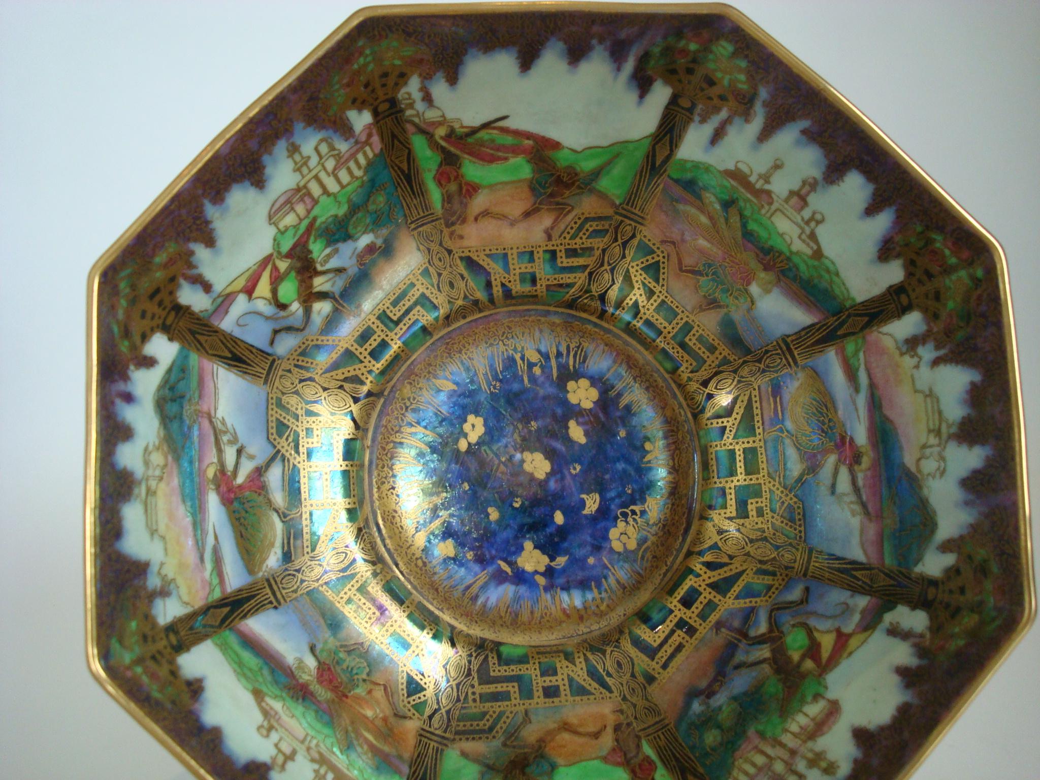 Early 20th Century Wedgwood Fairyland Lustre Octagonal Bowl, Angel or Geisha Design, circa 1925