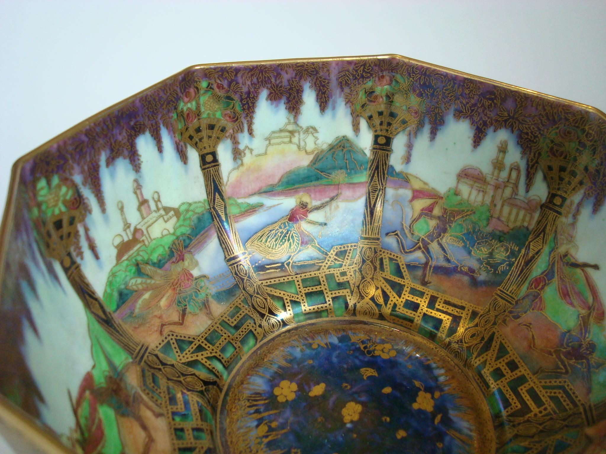 Wedgwood Fairyland Lustre Octagonal Bowl, Angel or Geisha Design, circa 1925 1