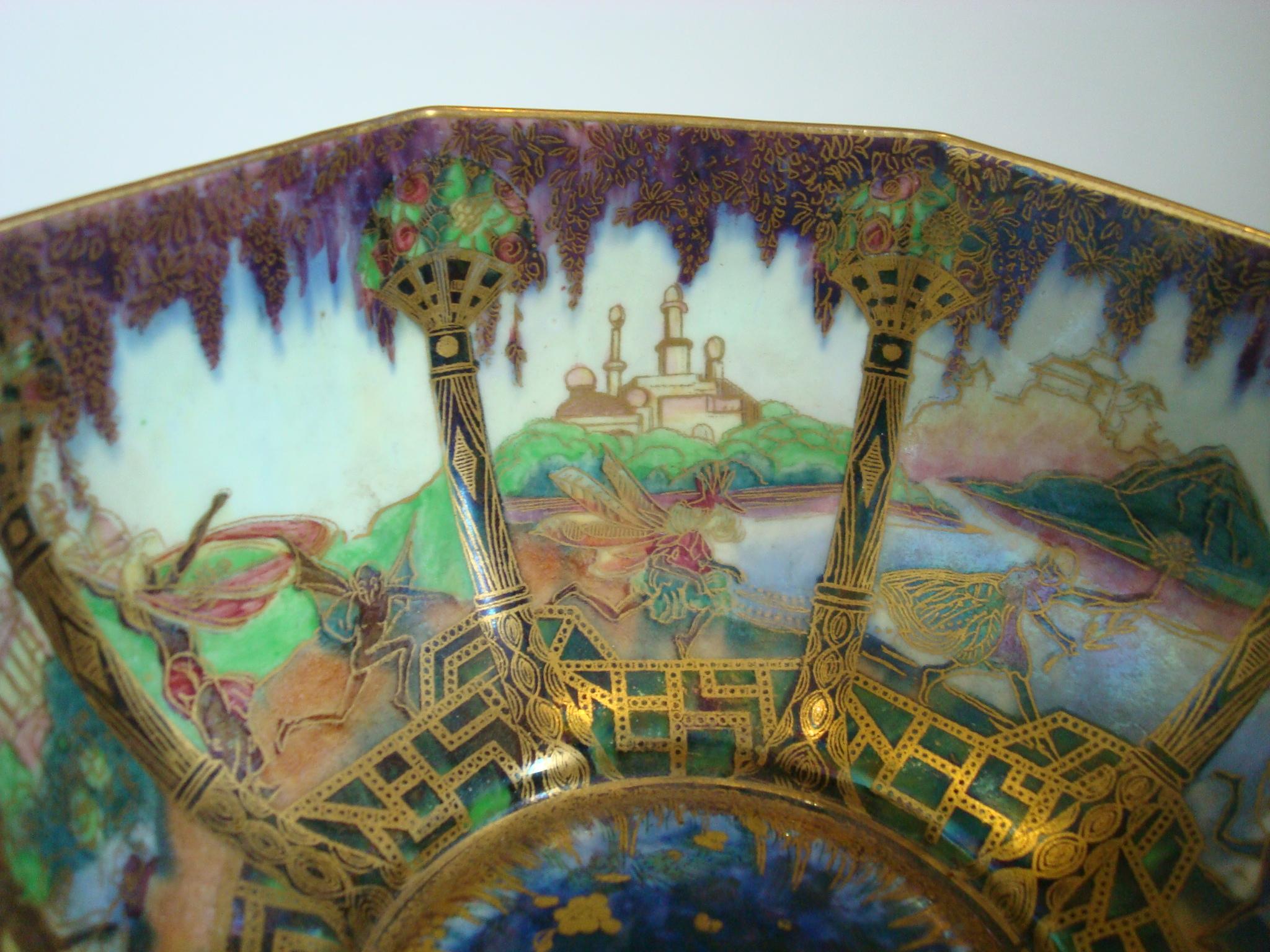 Wedgwood Fairyland Lustre Octagonal Bowl, Angel or Geisha Design, circa 1925 2