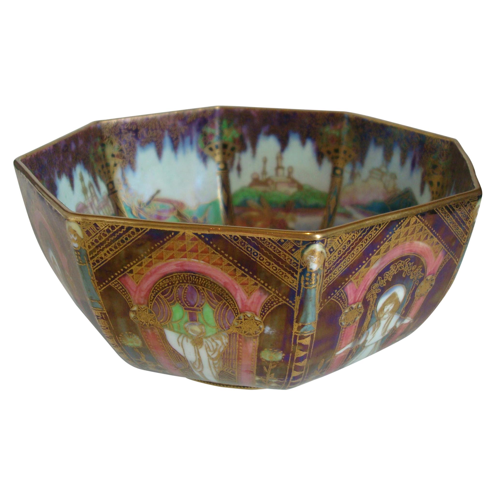 Wedgwood Fairyland Lustre Octagonal Bowl, Angel or Geisha Design, circa 1925