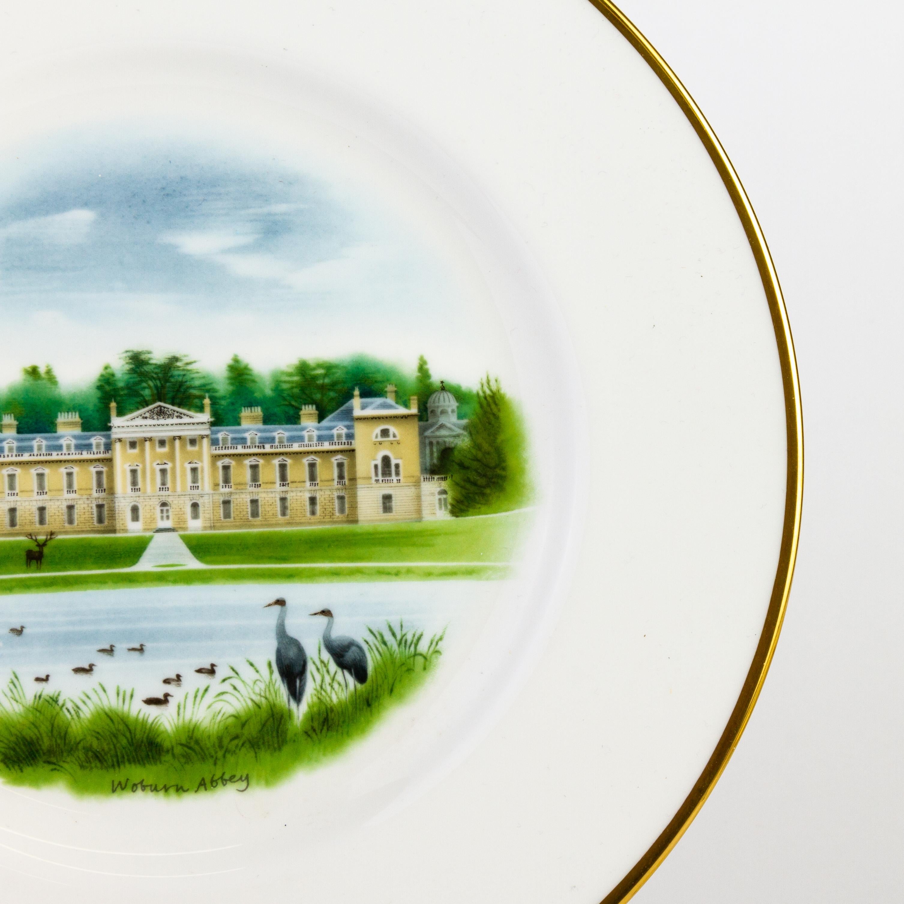 20th Century Wedgwood Fine English Porcelain Plate Depicting Woburn Abbey For Sale