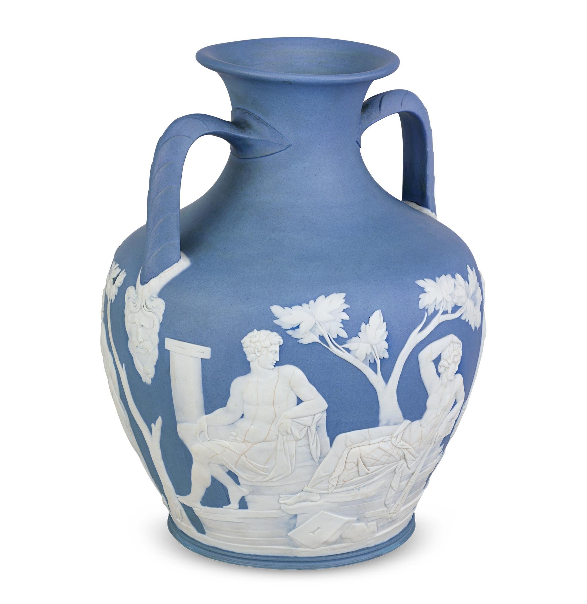 This extraordinary First Edition Wedgwood rendering of the legendary Portland Vase is one of the rarest masterpieces of Josiah Wedgwood, the most important ceramics manufacturer of the 18th century. A tour de force of ceramic art, the Portland Vase