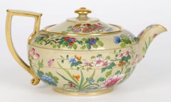 Wedgwood Georgian Floral Painted Drab Glazed Pottery Teapot & Cover