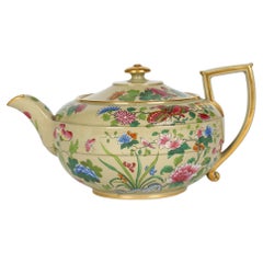 Antique Wedgwood Georgian Floral Painted Drab Glazed Pottery Teapot & Cover