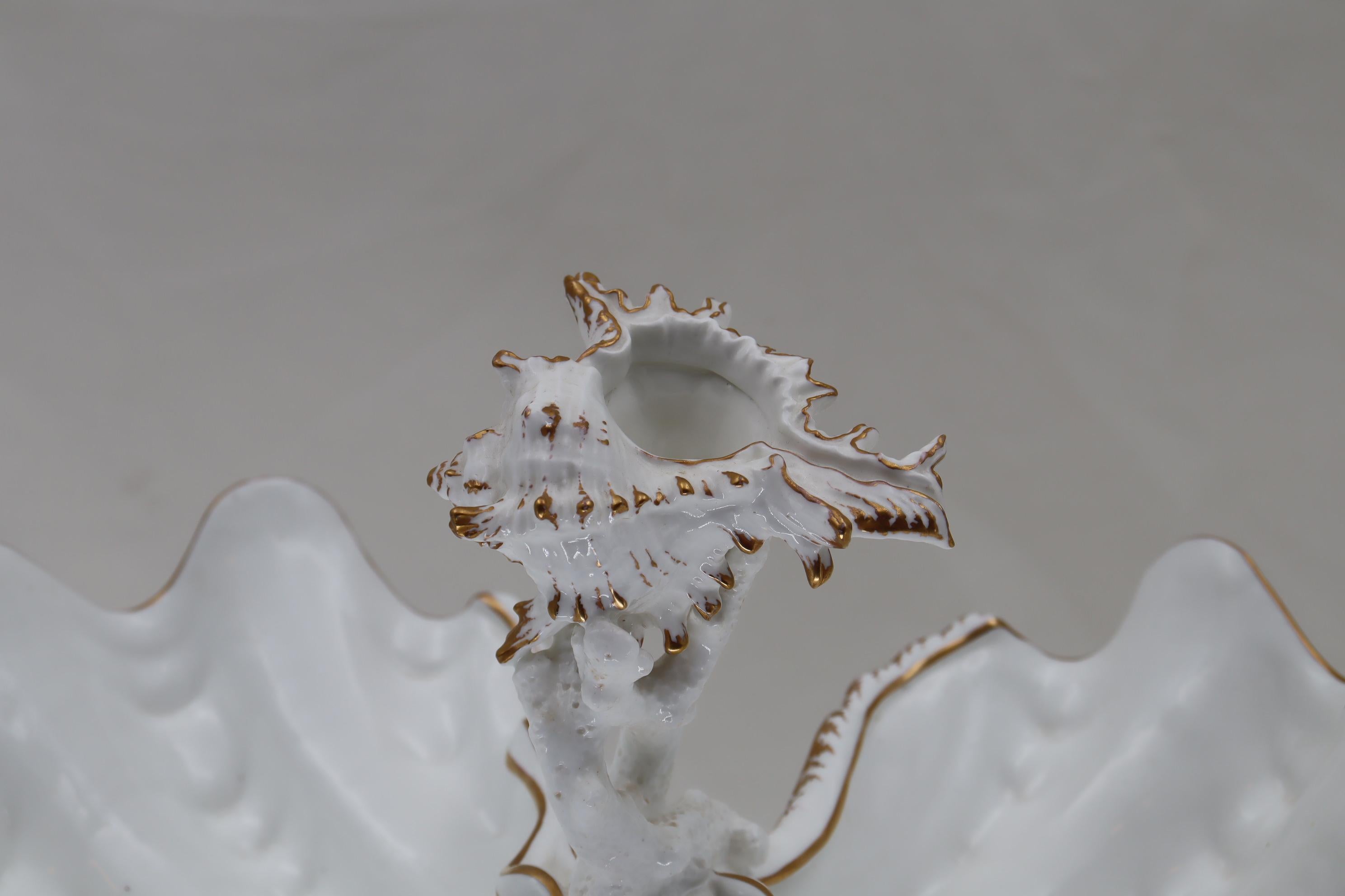 English Wedgwood Gilt Bone China Clam Shell Centrepiece For Sale