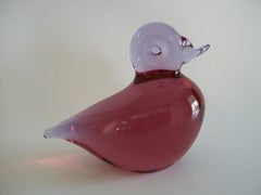 WEDGWOOD GLASS - Pink & Lavender Glass Duck Paperweight - U.K. - Circa 1970's