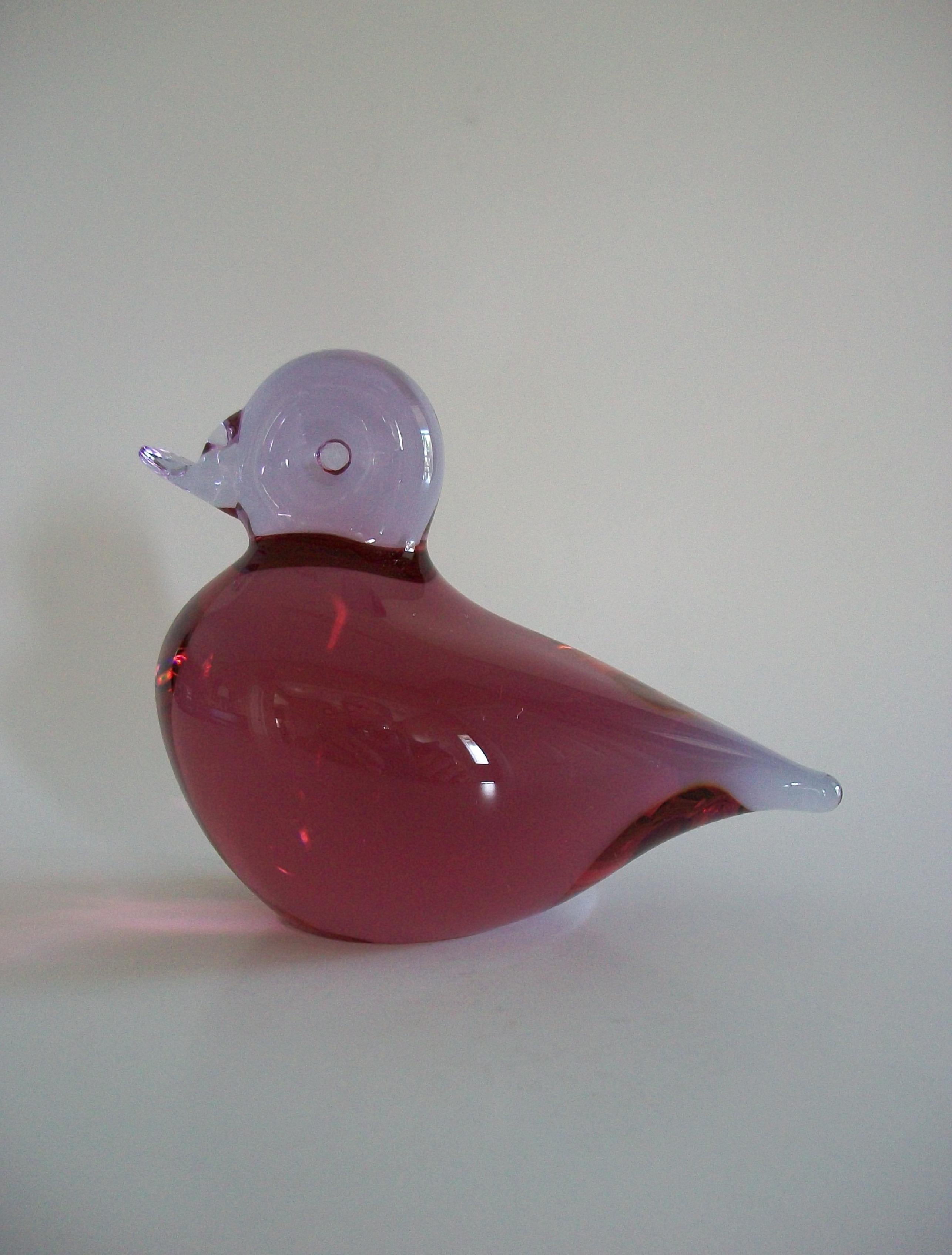Hand-Crafted WEDGWOOD GLASS - Pink & Lavender Glass Duck Paperweight - U.K. - Circa 1970's For Sale