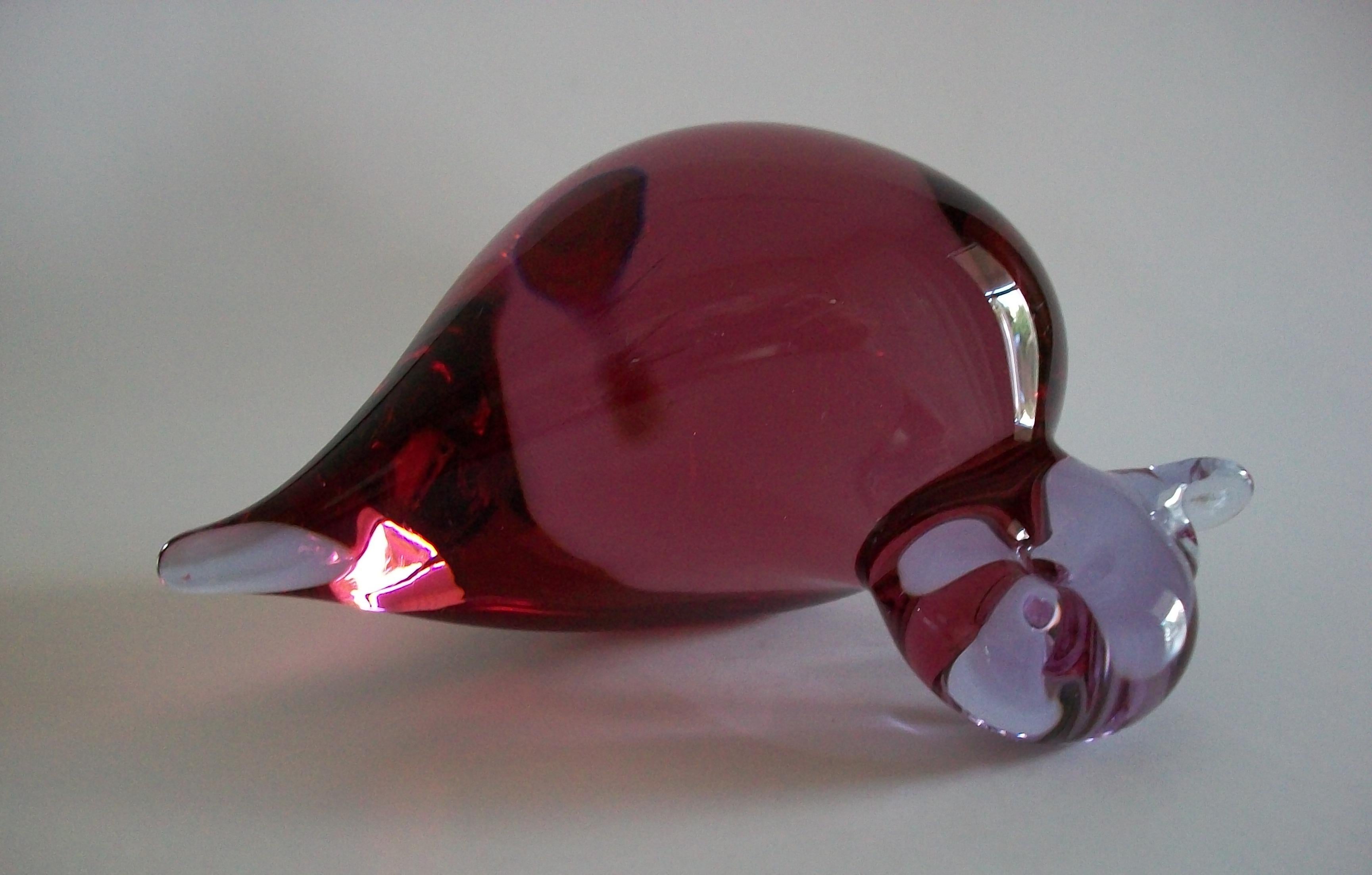 Art Glass WEDGWOOD GLASS - Pink & Lavender Glass Duck Paperweight - U.K. - Circa 1970's For Sale