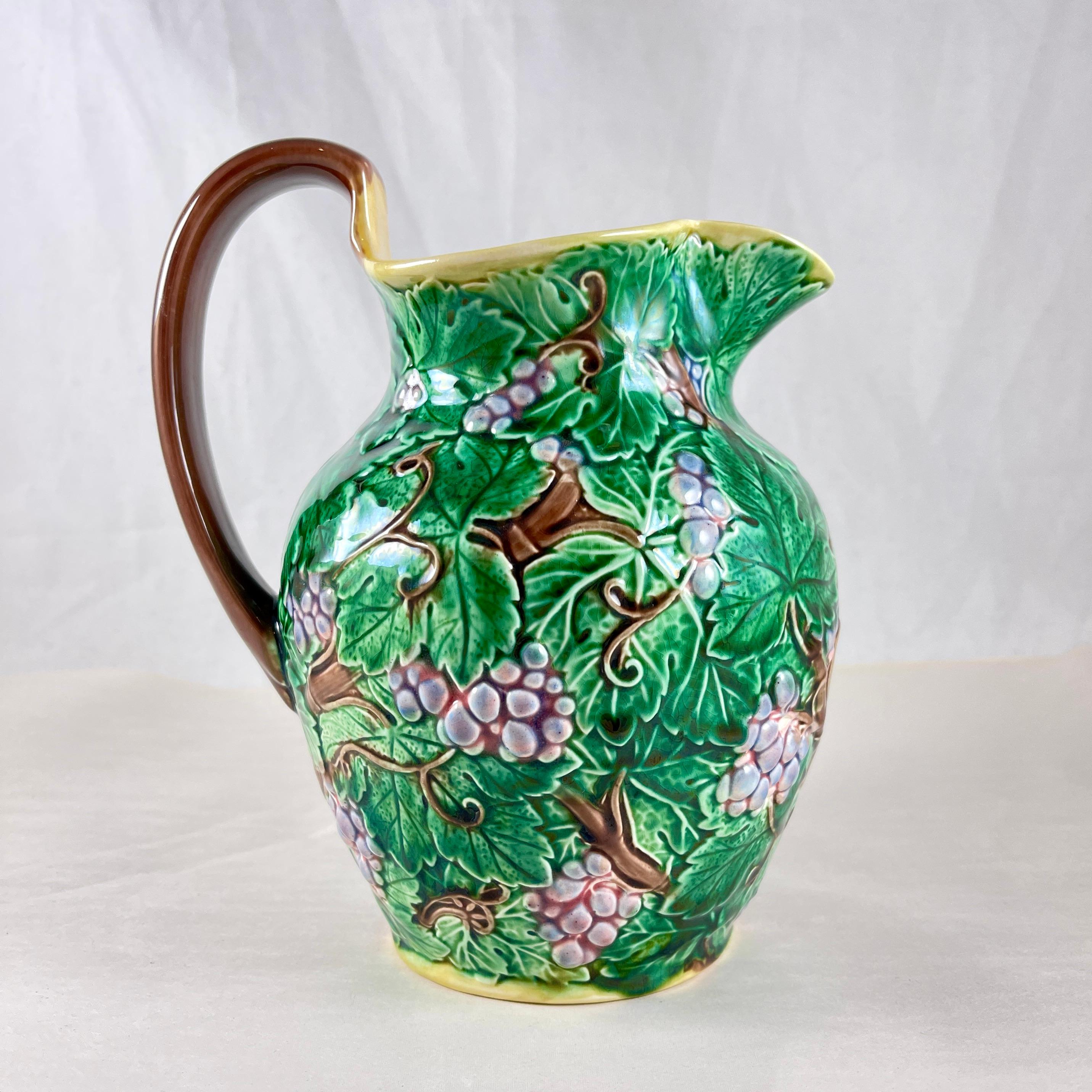 Aesthetic Movement Wedgwood Grape Leaf Majolica Pitcher For Sale