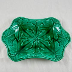 Wedgwood Green Glazed Majolica Maple Leaves Serving Platter, Dated 1868