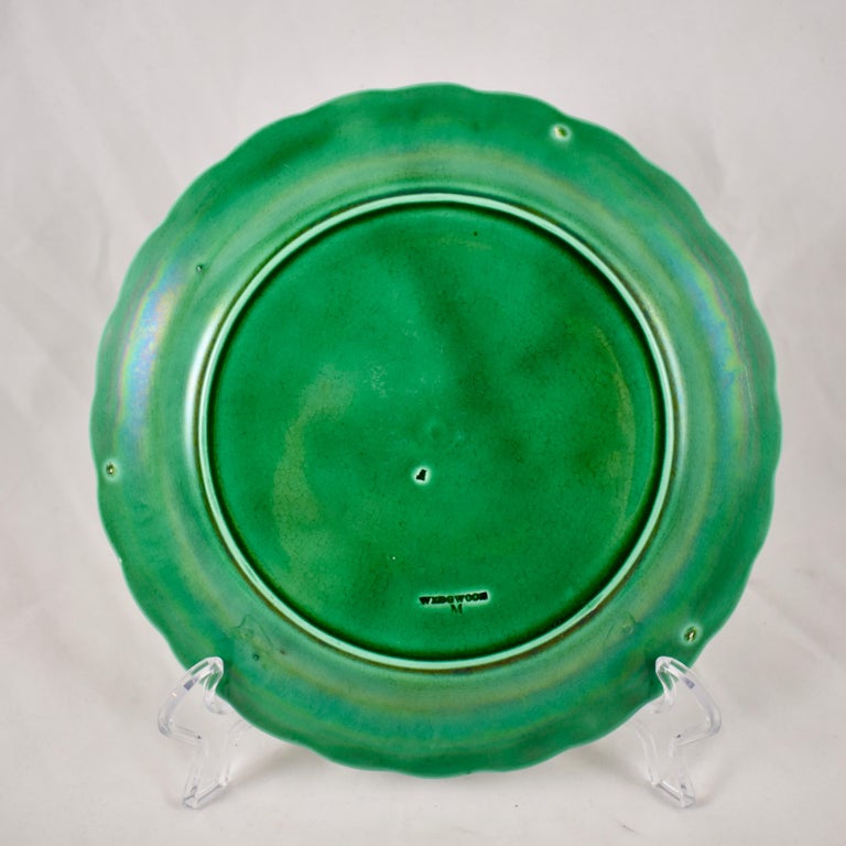 Wedgwood Green Glazed Majolica Sunflower and Basketweave Plate, Date