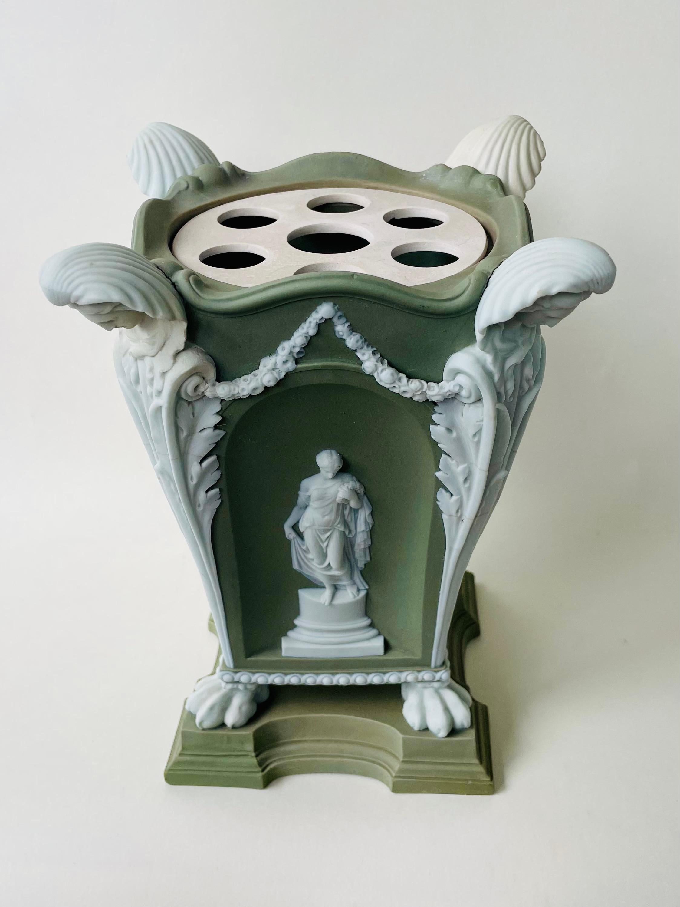 Neoclassical 18th Century Wedgwood Solid Green Jasper Stoneware Caryatid Bough Pot For Sale