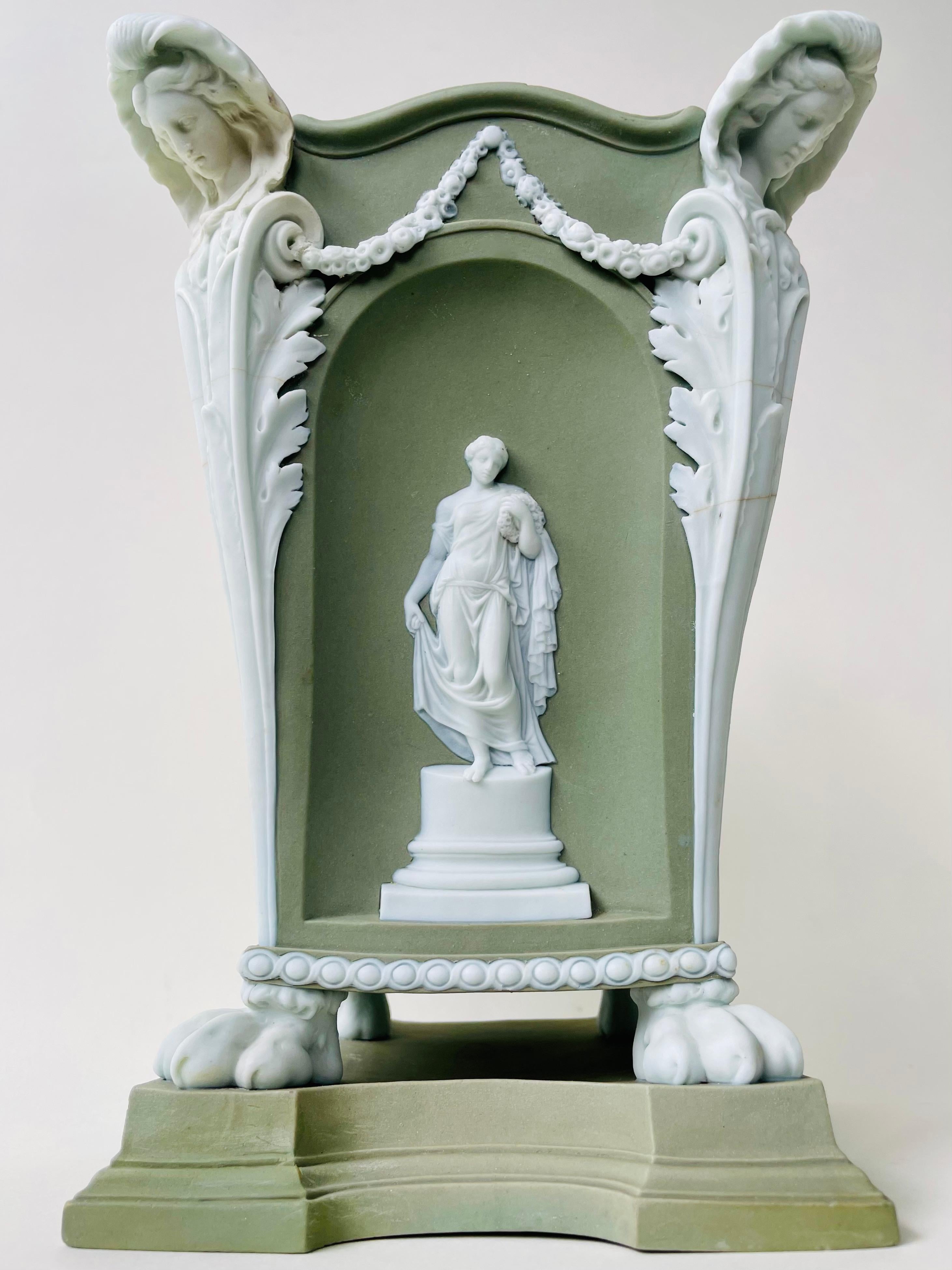 English 18th Century Wedgwood Solid Green Jasper Stoneware Caryatid Bough Pot For Sale