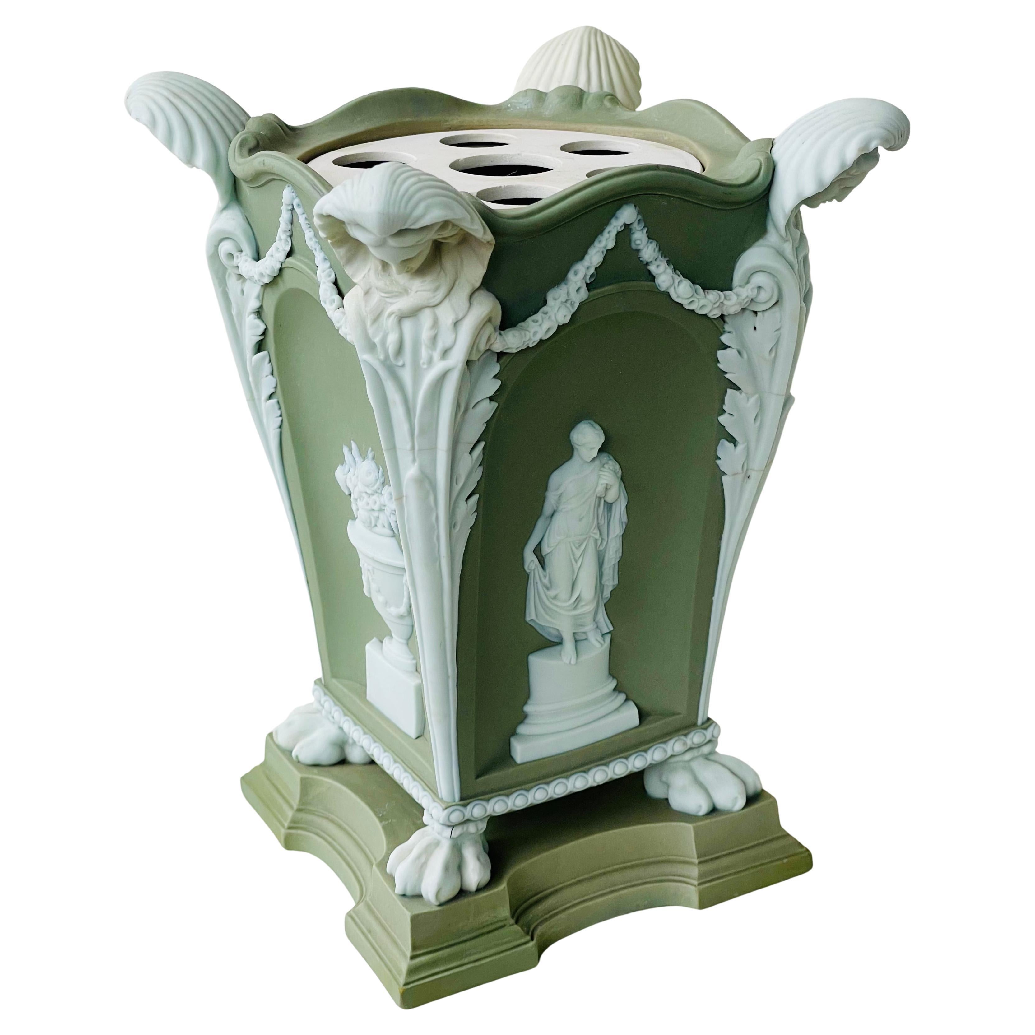18th Century Wedgwood Solid Green Jasper Stoneware Caryatid Bough Pot