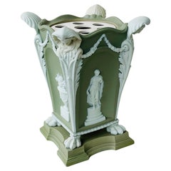Siglo XVIII Wedgwood Maceta de gres verde jaspe macizo con rama de cariátide