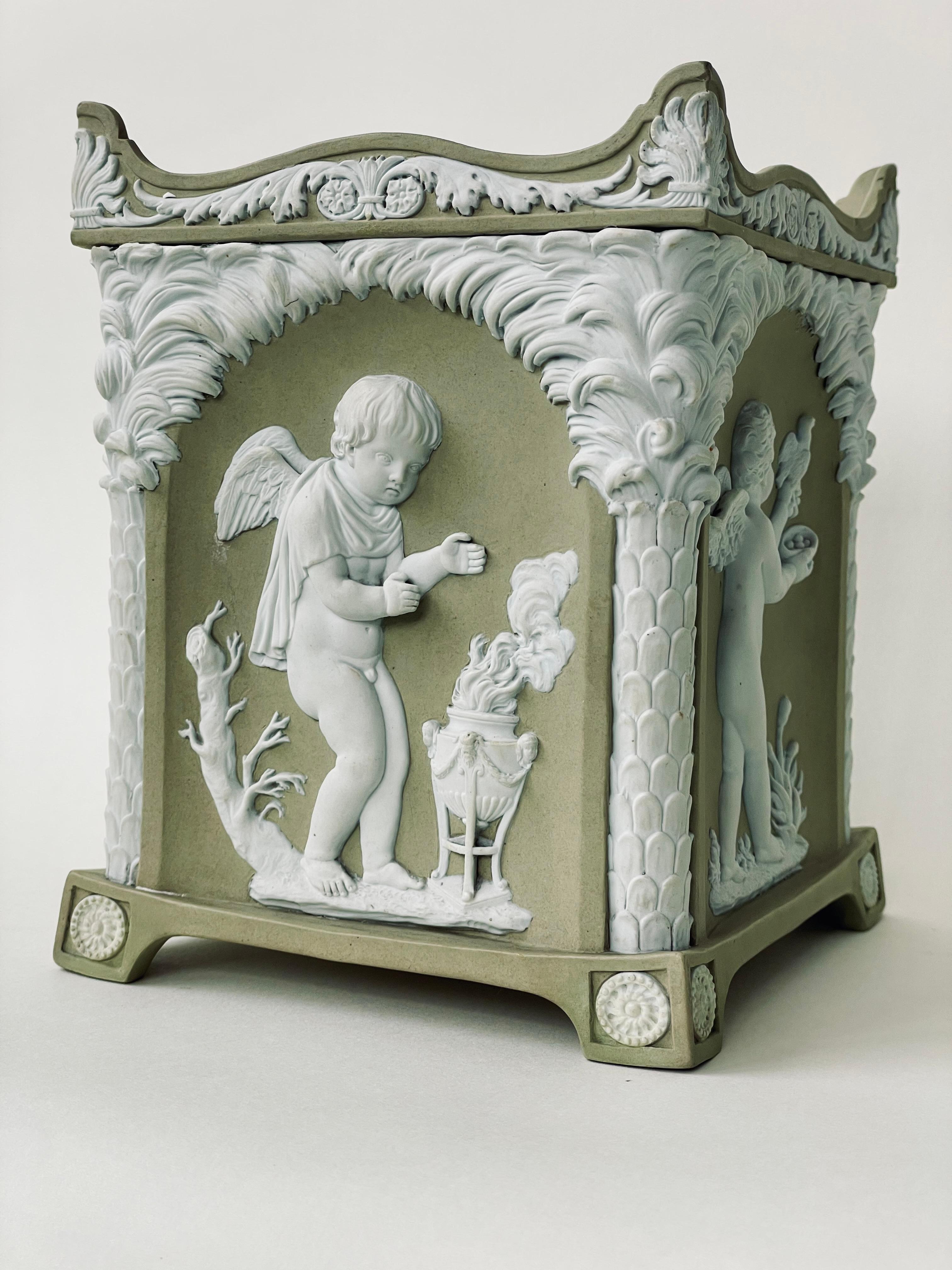 18th Century Wedgwood Solid Green Jasper Stoneware Bough Pot, Cupid as Seasons For Sale 12