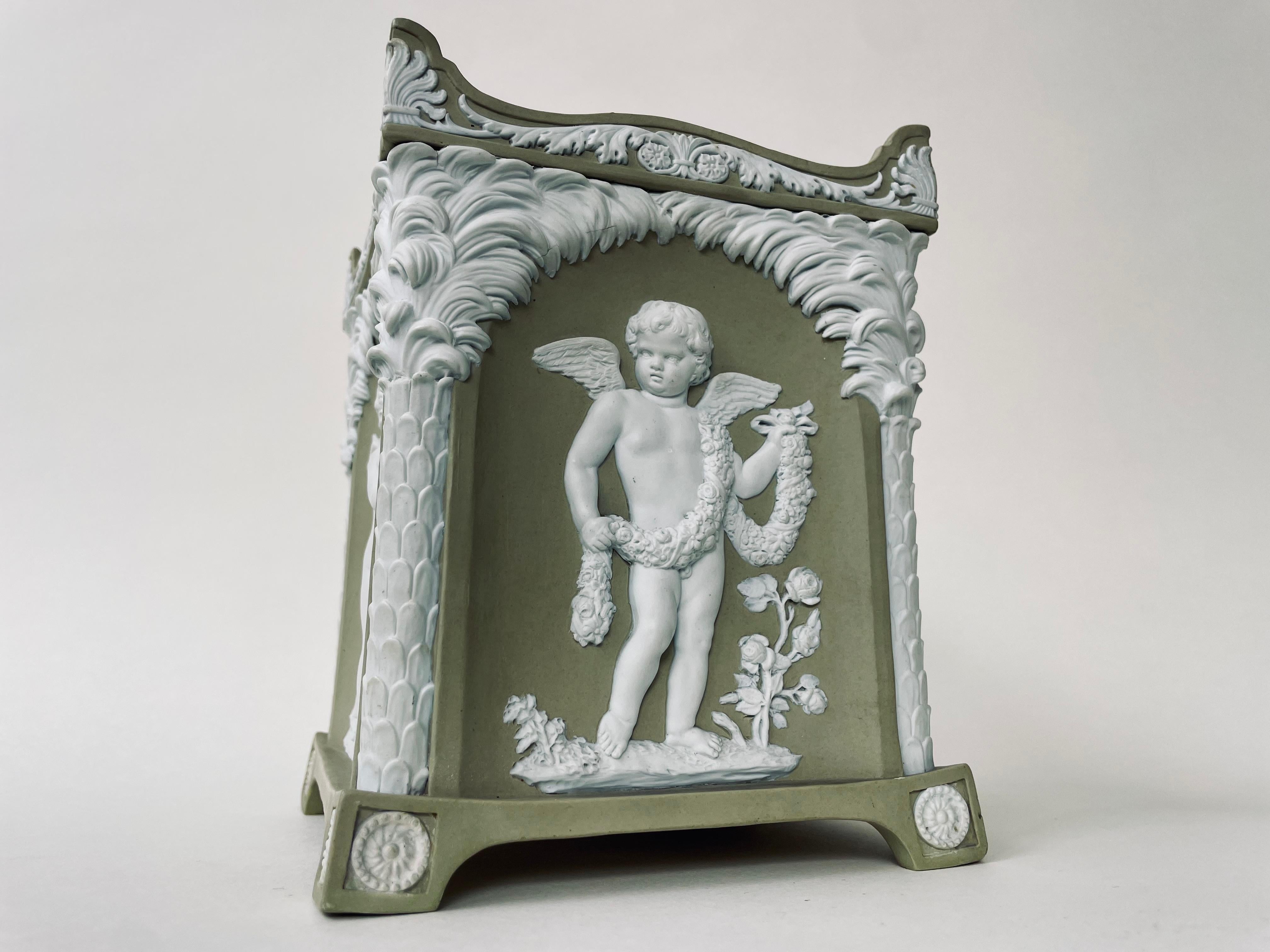 18th Century Wedgwood Solid Green Jasper Stoneware Bough Pot, Cupid as Seasons For Sale 2