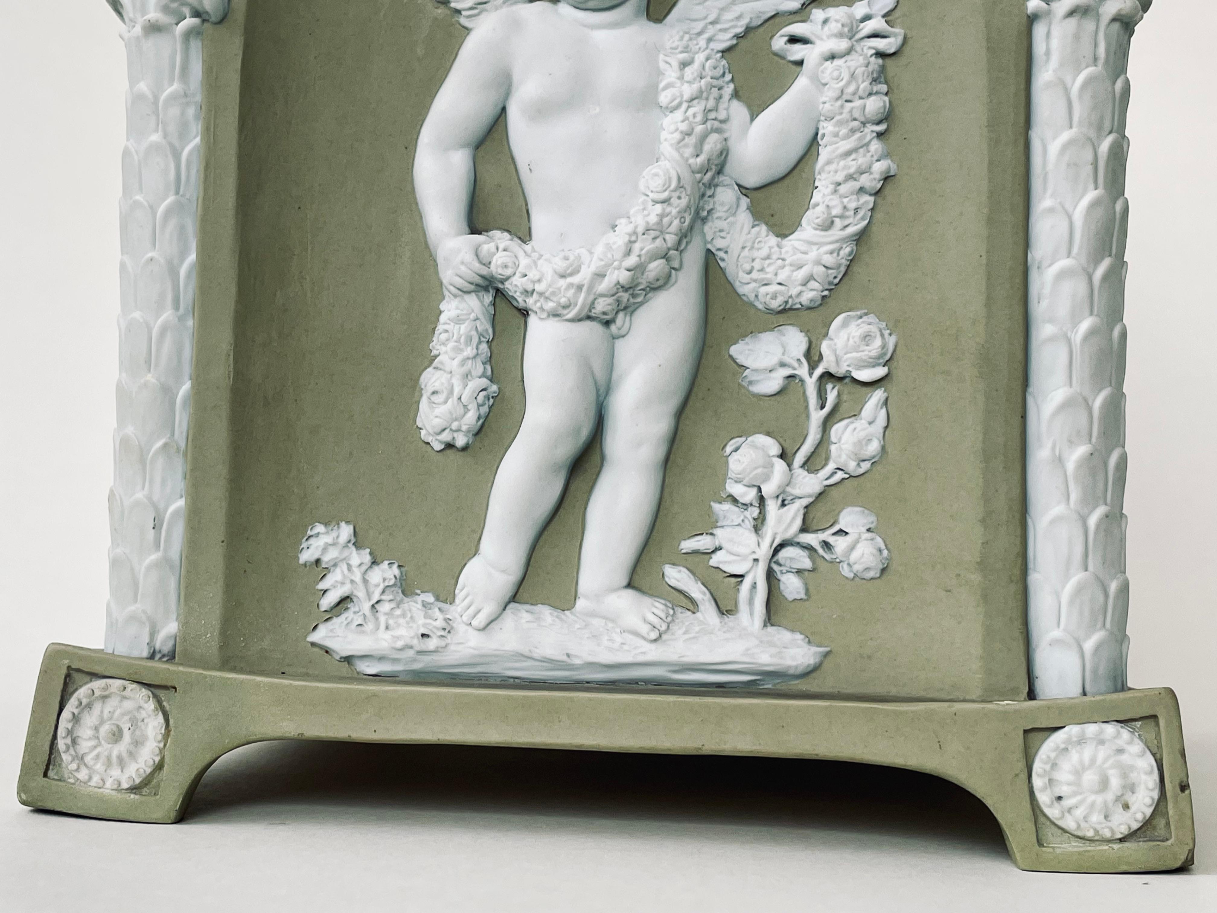 18th Century Wedgwood Solid Green Jasper Stoneware Bough Pot, Cupid as Seasons For Sale 3