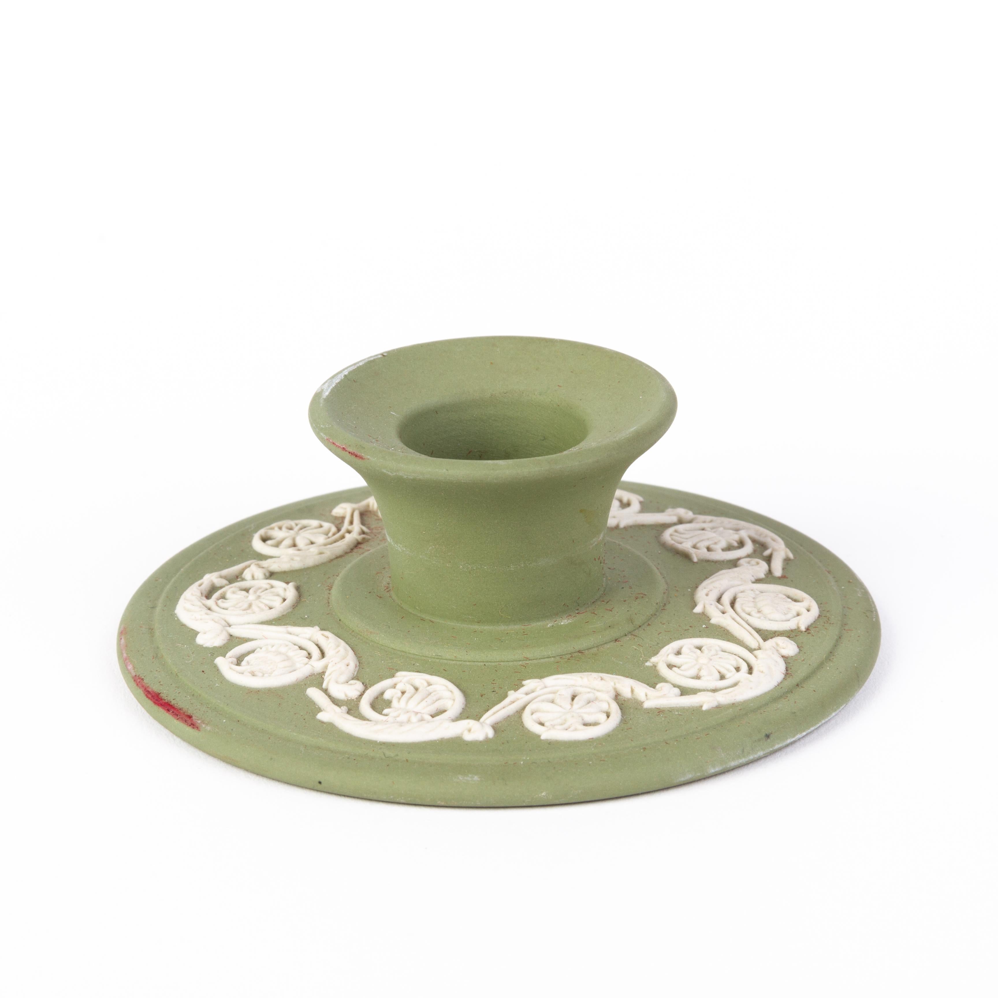 Wedgwood Green Jasperware Neoclassical Cameo Candle Holder 
Good condition
Free international shipping.