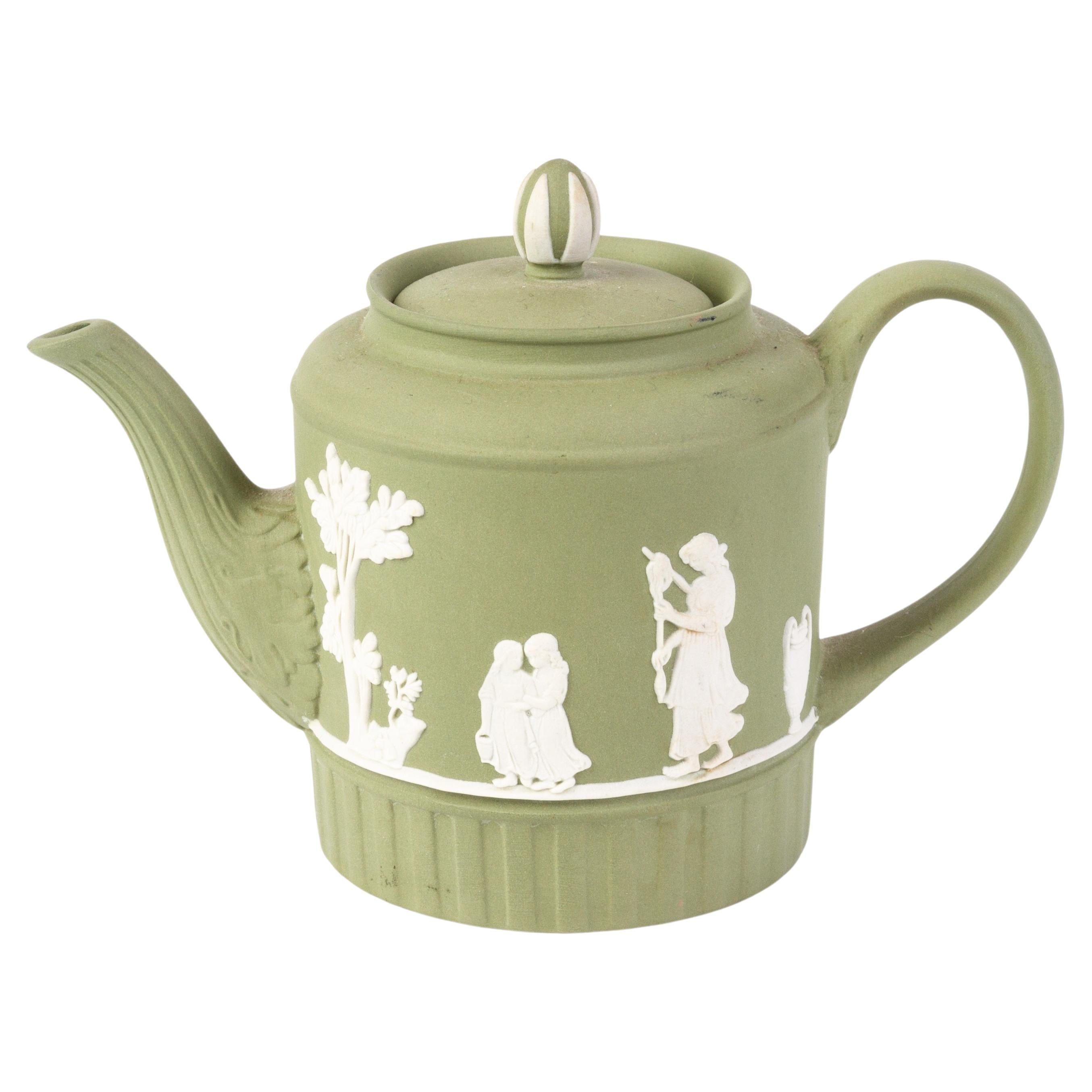 Wedgwood Green Jasperware Neoclassical Miniature Teapot