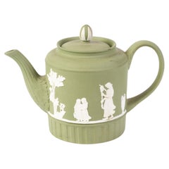 Antique Wedgwood Green Jasperware Neoclassical Miniature Teapot