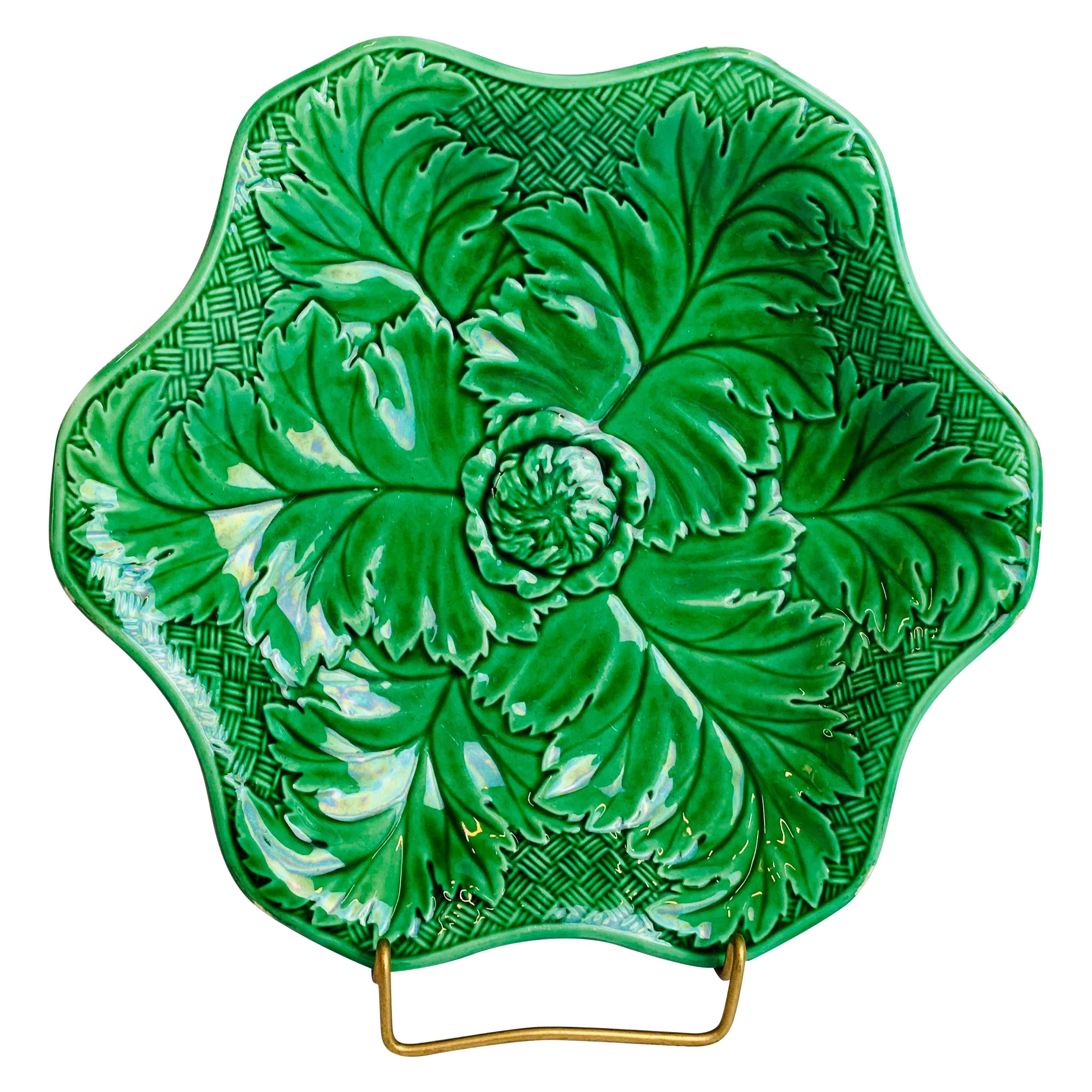  Green Wedgwood Majolica Six Lobbed Plate-8.5" diameter