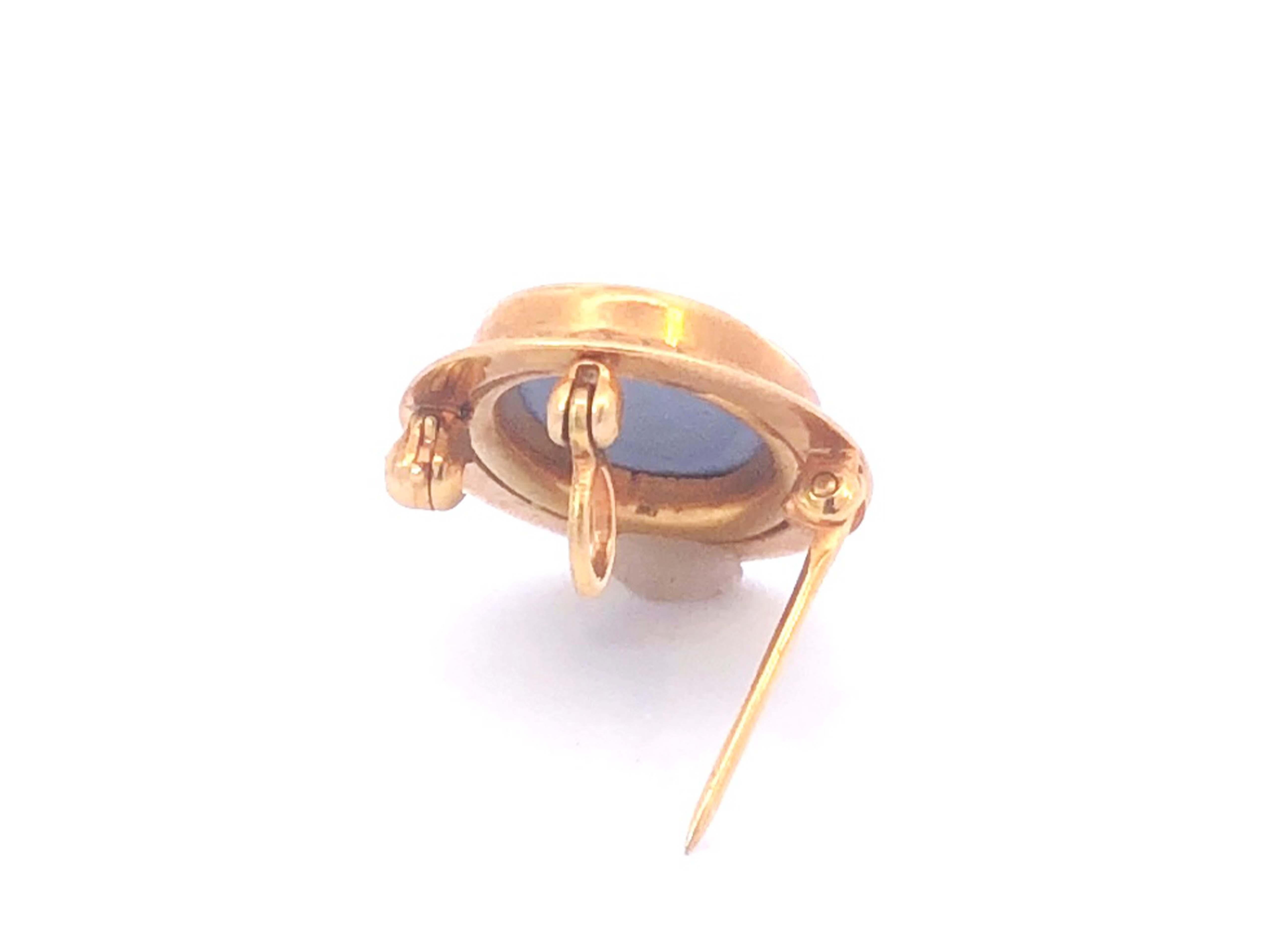 Wedgwood Jasper Wear Blue Oval Earrings & Pendant Brooch Set in 14K Yellow Gold For Sale 4