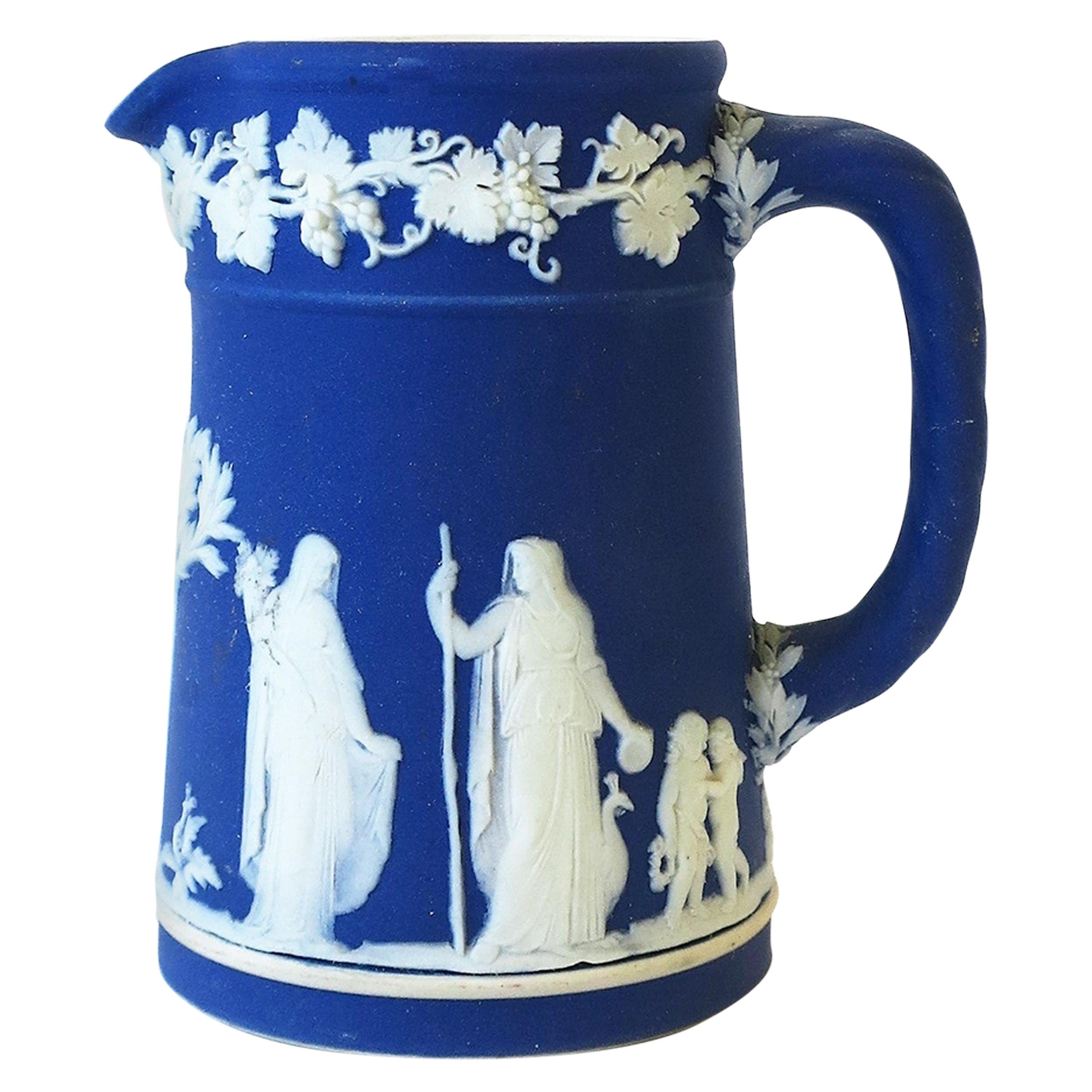 Wedgwood Jasperware Antique English Blue and White Pitcher Neoclassical